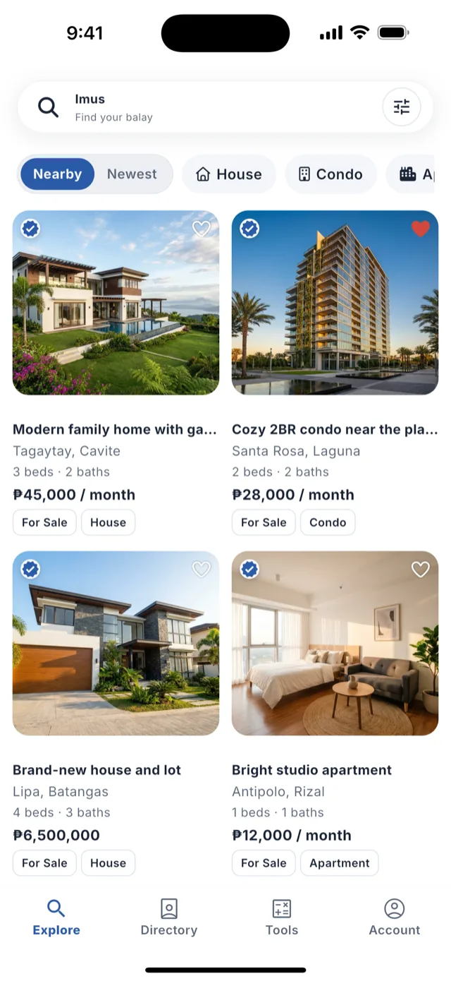 The Explore feed: verified listings across the Philippines
